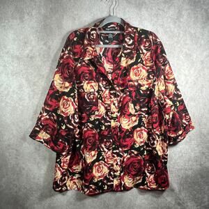 Maggie Barnes Shirt Womens 3X 26/28W Red Floral Button Up Artsy Career Office